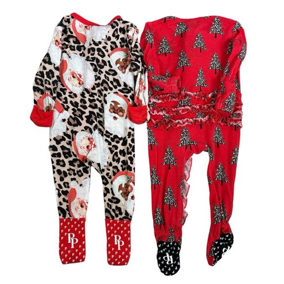 Posh Peanut Christmas Holiday Zippered Footie Pajamas 0-3 Months Set of (2) - Picture 2 of 4